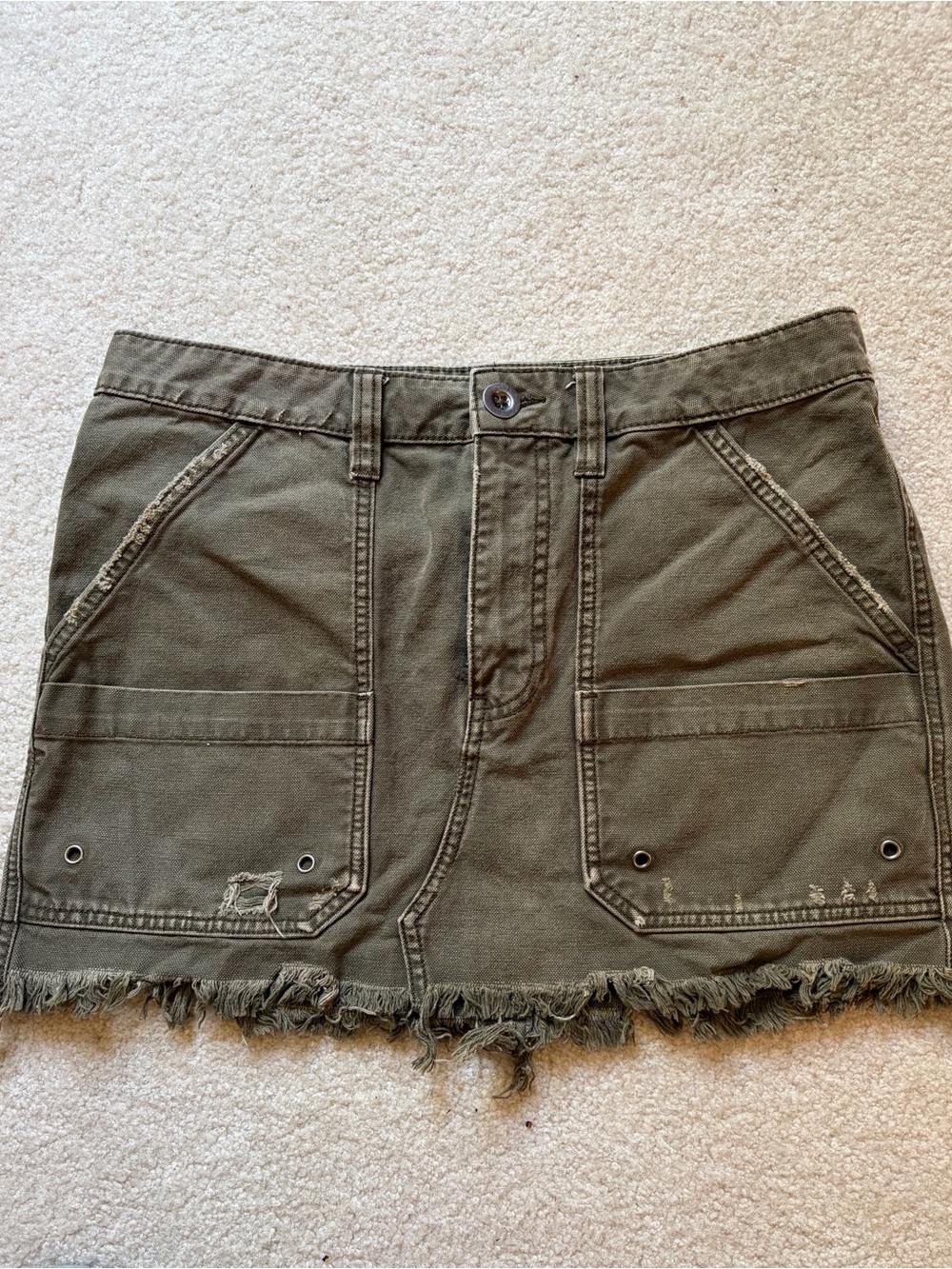 Free People Olive Green Distressed Utility Mini Skirt